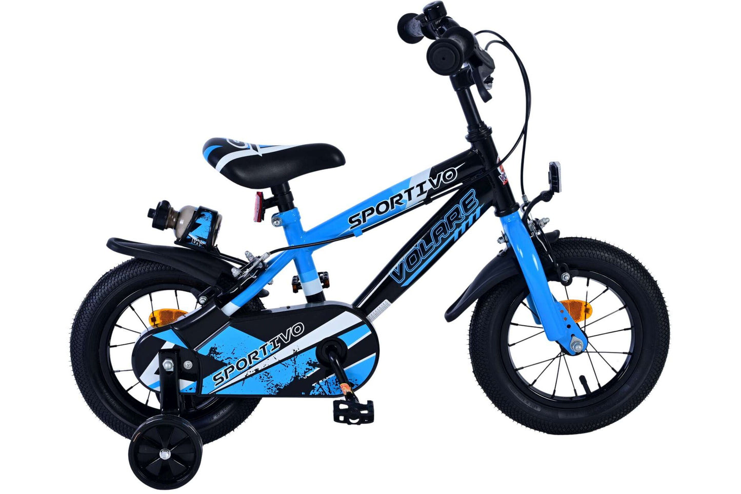 Volare Sportivo Kinderfiets - Jongens - 12 inch - Neon Blauw Zwart - Twee Handremmen - 95% afgemonteerd