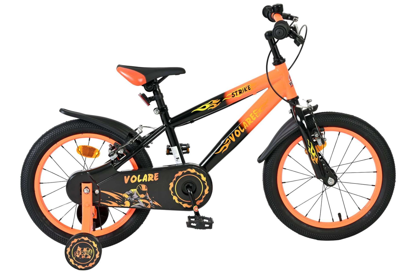 Volare Strike Kinderfiets - Jongens - 16 inch - Zwart Oranje - Twee Handremmen