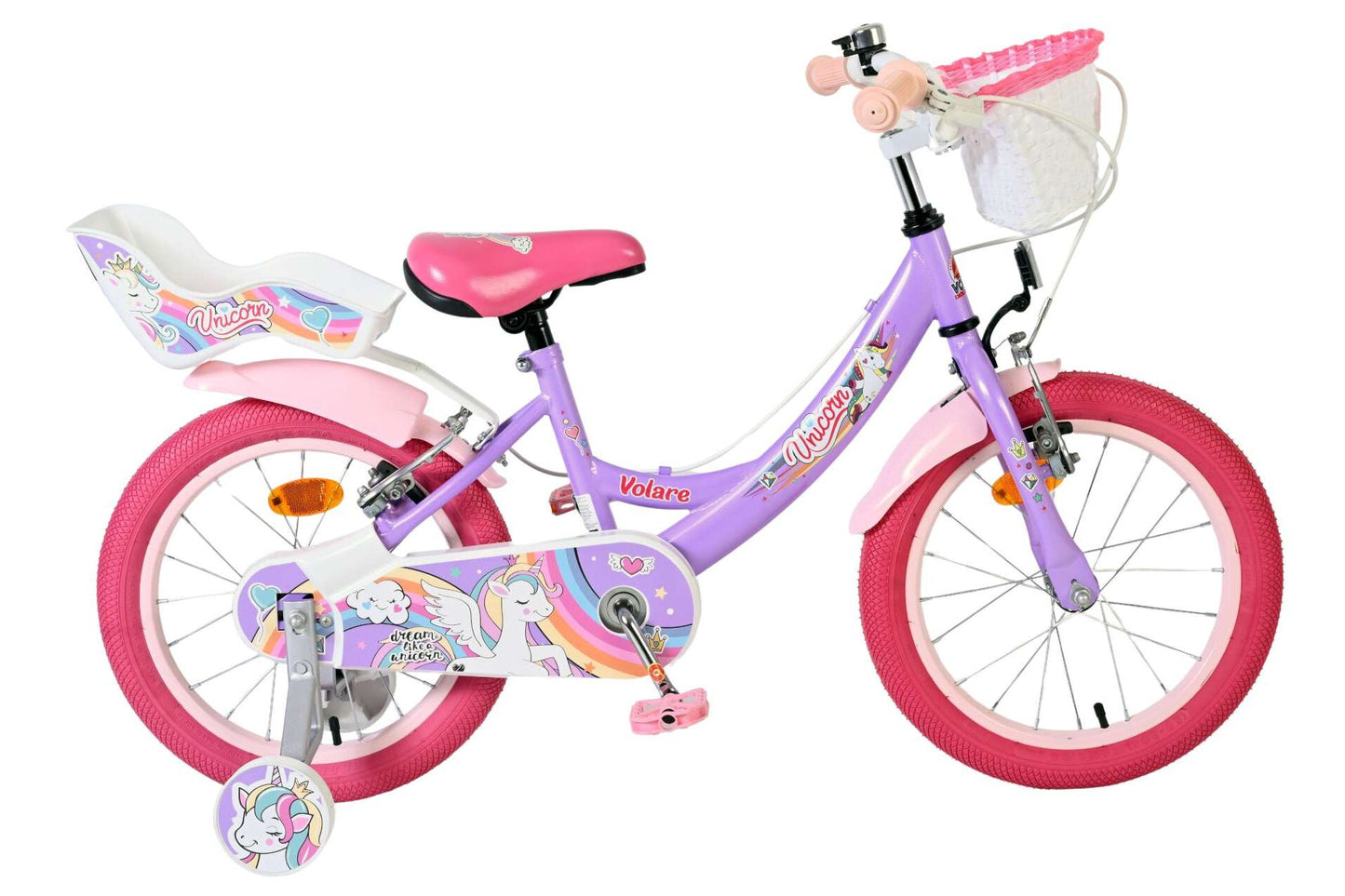 Volare Unicorn Kinderfiets - Meisjes - 16 inch - Paars - Twee Handremmen