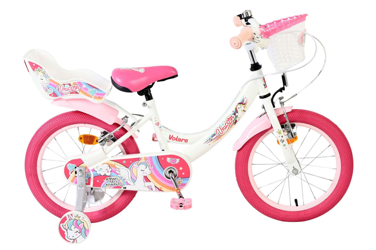 Volare Unicorn Kinderfiets - Meisjes - 16 inch - Wit - Twee Handremmen