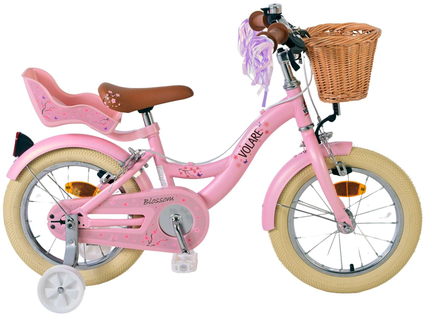 Volare Blossom Kinderfiets - Meisjes - 14 inch - Roze- Twee Handremmen (rijklaar)