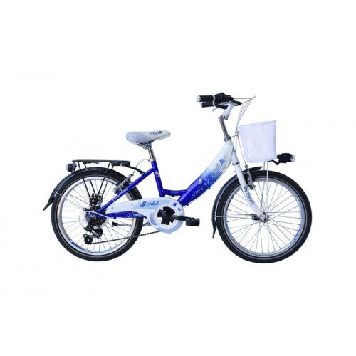 Wings Flair 22 Inch Meisjesfiets Blauw Wit 6 Versnellingen (rijklaar)