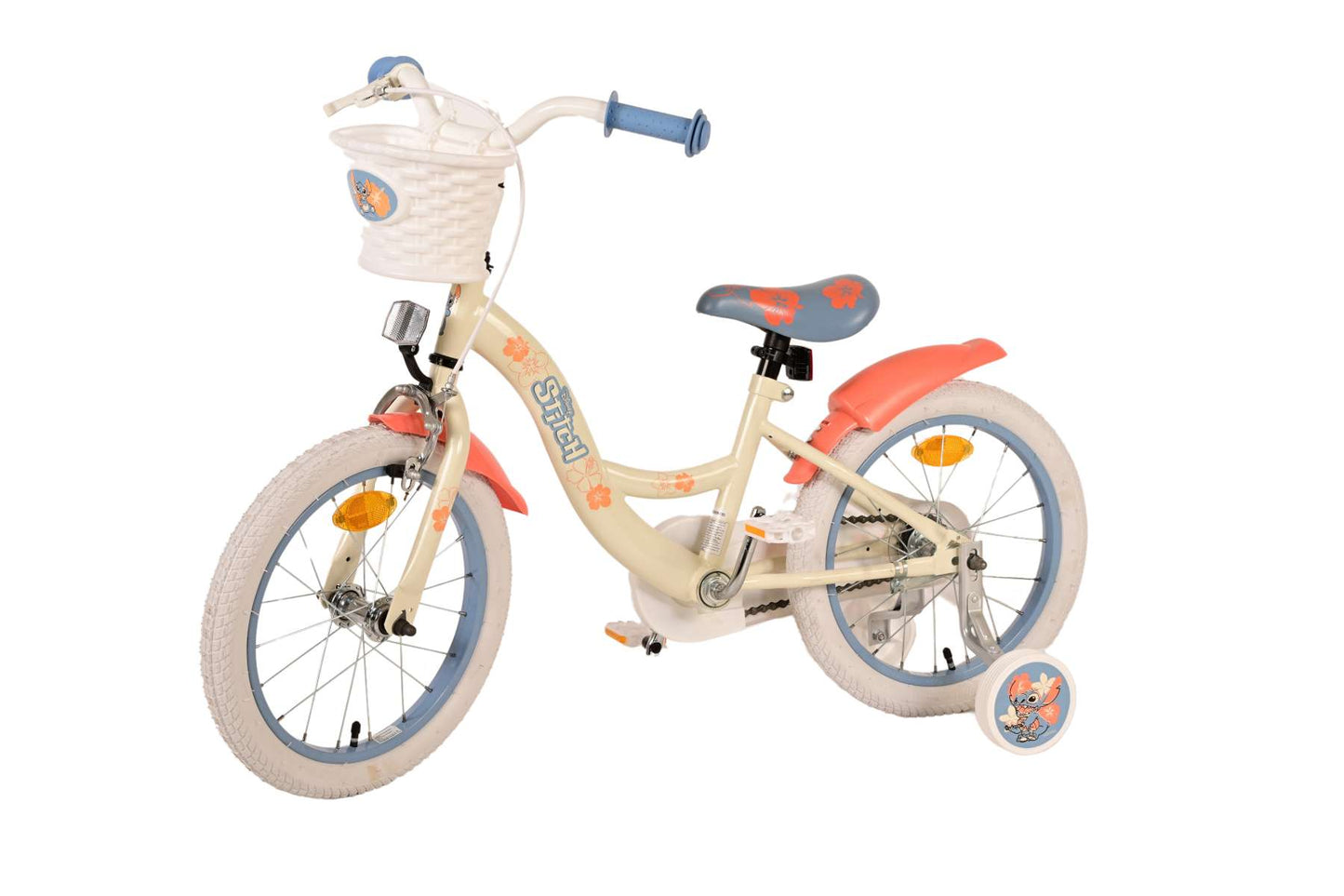 Disney Stitch Kinderfiets - Meisjes - 16 inch - Crème Koraal Blauw