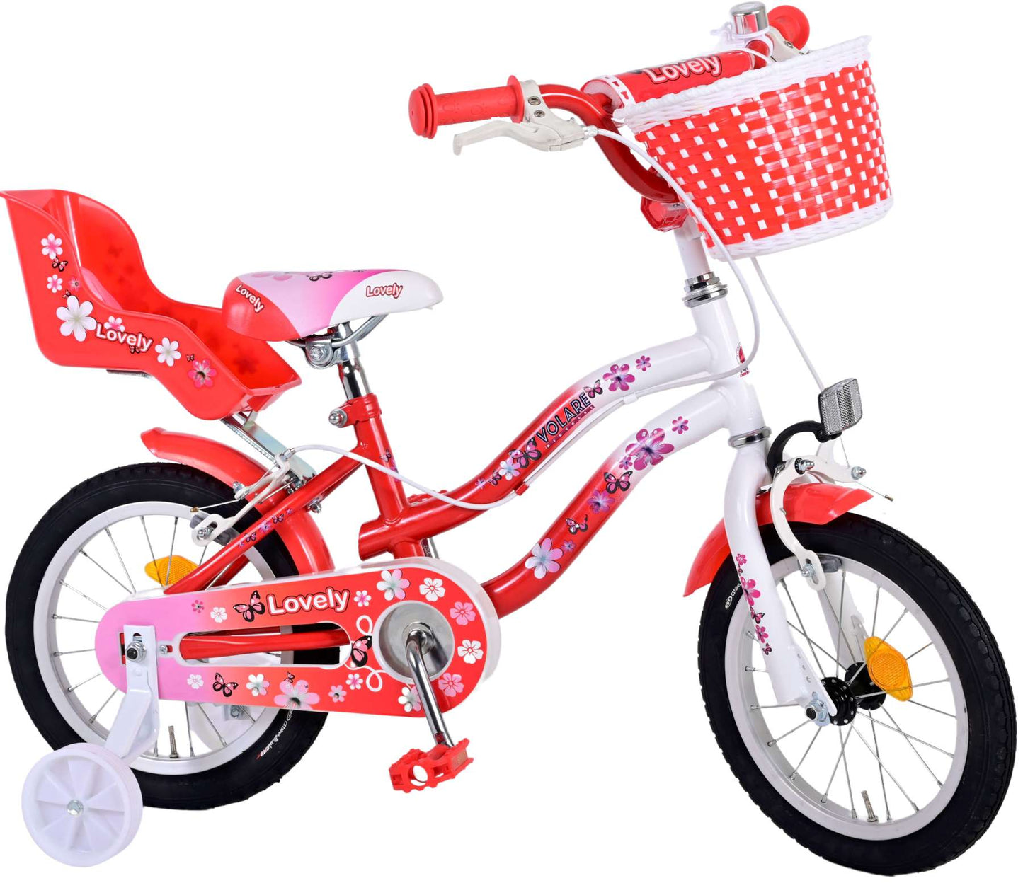 Volare Lovely Kinderfiets - Meisjes - 14 inch - Rood Wit - Twee Handremmen