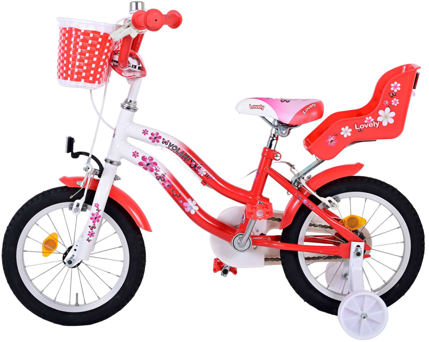 Volare Lovely Kinderfiets - Meisjes - 14 inch - Rood Wit - Twee Handremmen