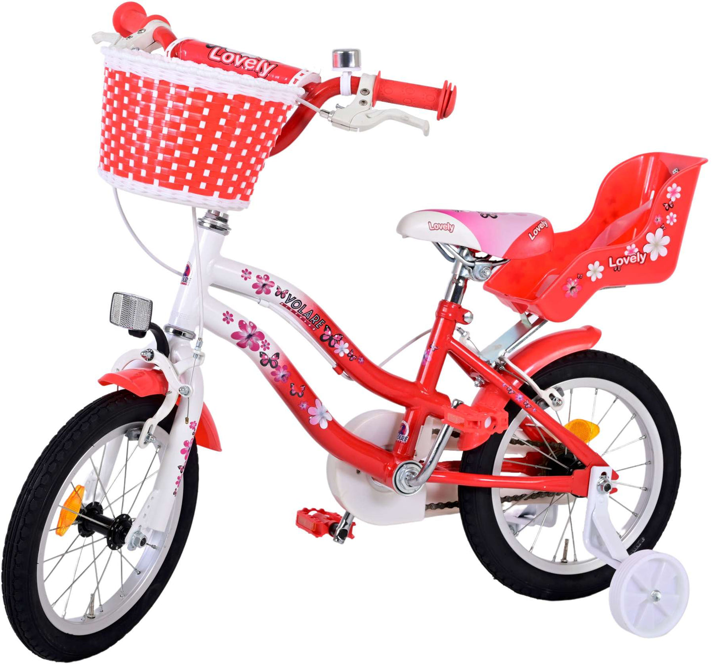 Volare Lovely Kinderfiets - Meisjes - 14 inch - Rood Wit - Twee Handremmen