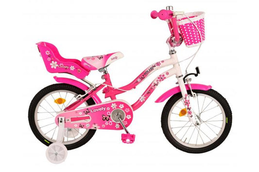 Volare Lovely Kinderfiets - Meisjes - 16 inch - Roze Wit - Twee Handremmen