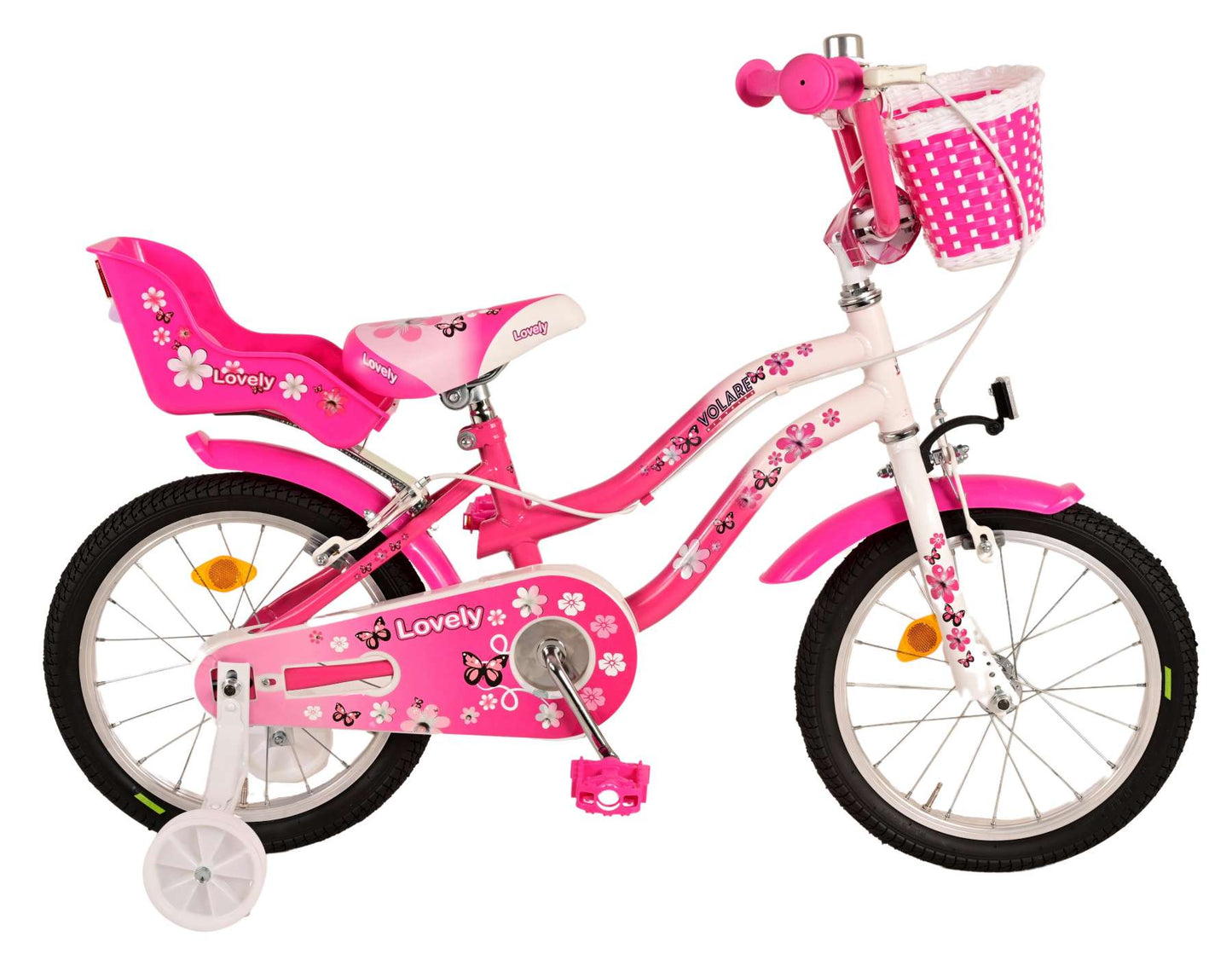 Volare Lovely Kinderfiets - Meisjes - 16 inch - Roze Wit - Twee Handremmen