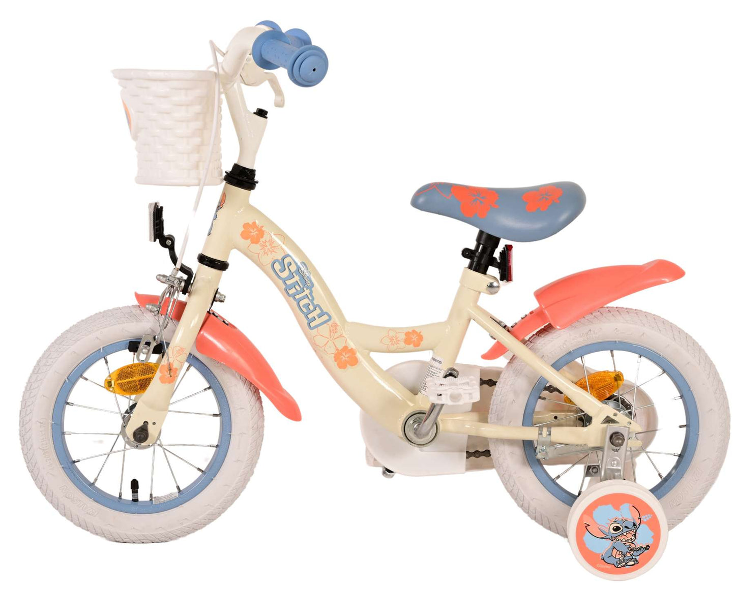 Disney Stitch Kinderfiets - Meisjes - 12 inch - Crème Koraal Blauw