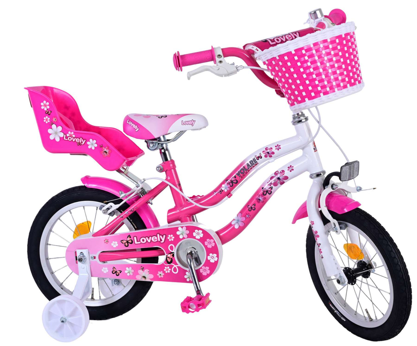 Volare Lovely Kinderfiets - Meisjes - 14 inch - Roze Wit - Twee Handremmen