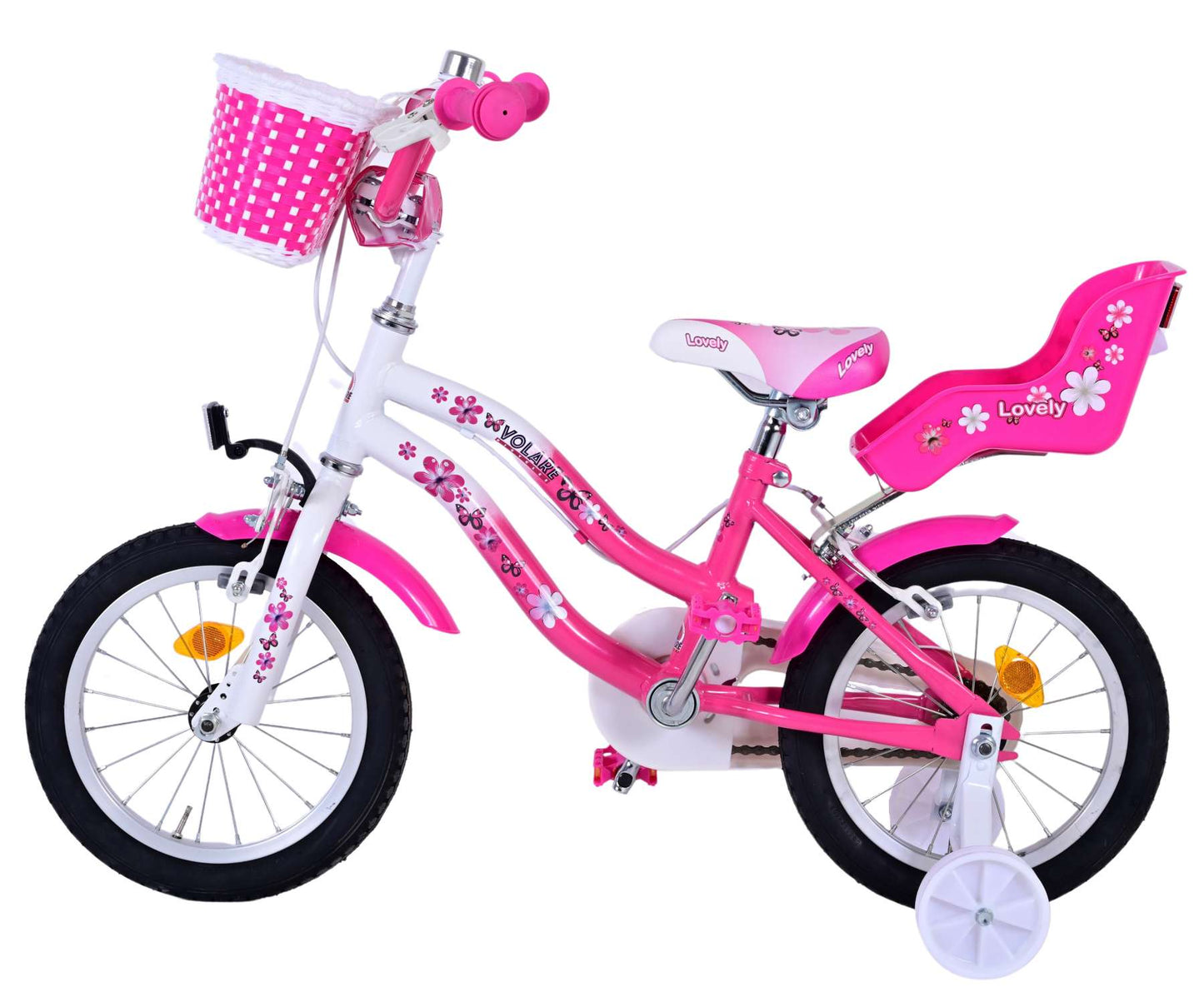 Volare Lovely Kinderfiets - Meisjes - 14 inch - Roze Wit - Twee Handremmen