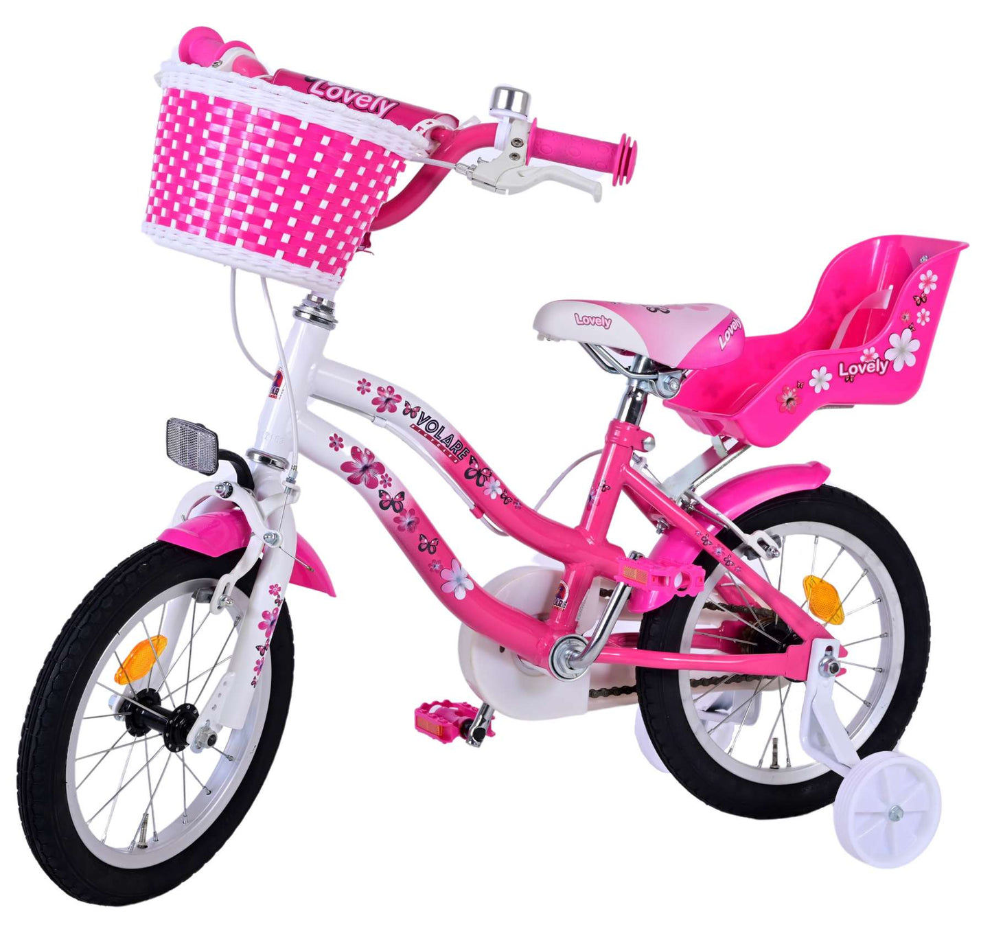 Volare Lovely Kinderfiets - Meisjes - 14 inch - Roze Wit - Twee Handremmen