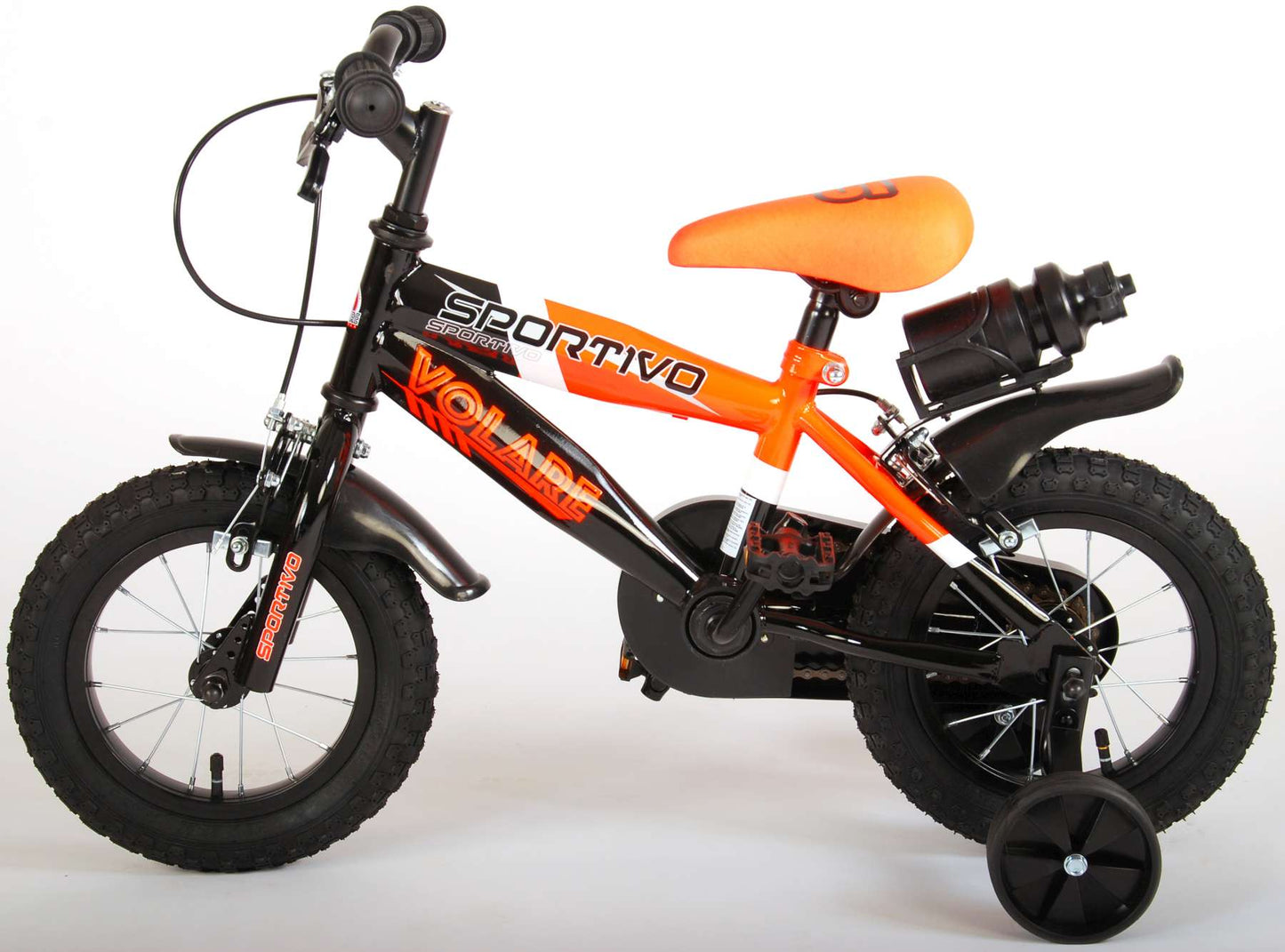 Volare Sportivo Kinderfiets - Jongens - 12 inch - Neon Oranje Zwart - Twee Handremmen - 95% afgemonteerd