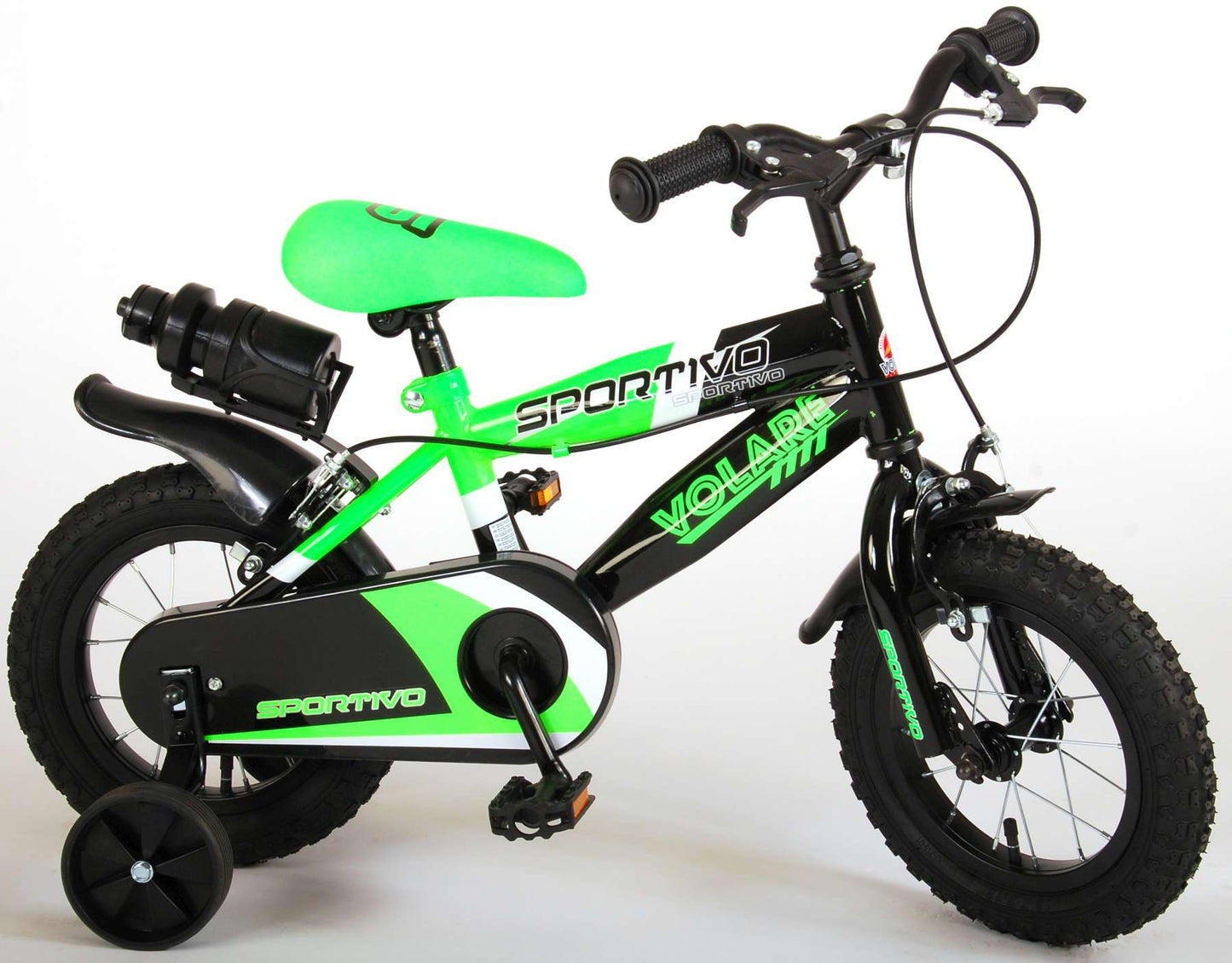 Volare Sportivo Kinderfiets - Jongens - 12 inch - Neon Groen Zwart - Twee Handremmen - 95% afgemonteerd