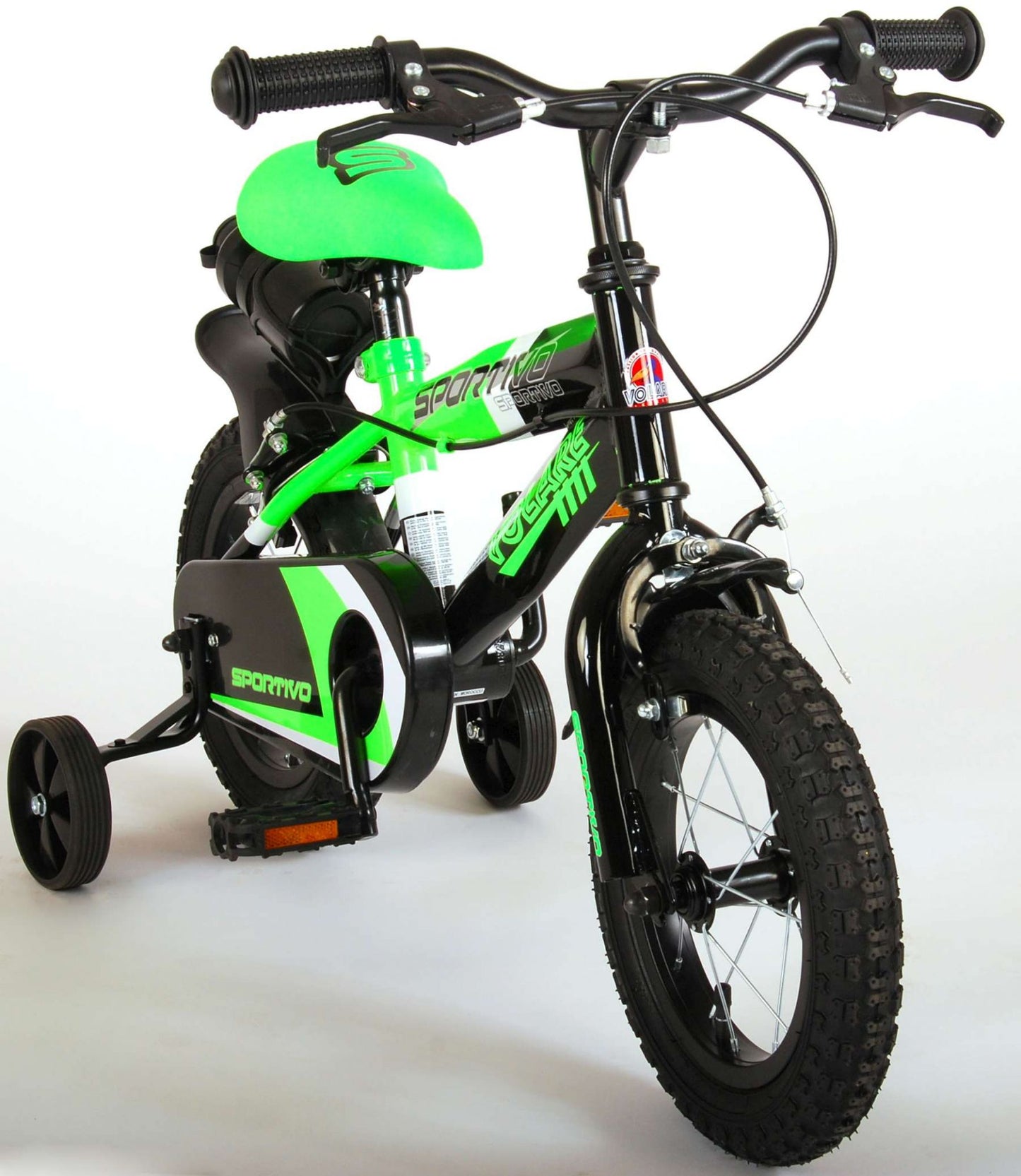 Volare Sportivo Kinderfiets - Jongens - 12 inch - Neon Groen Zwart - Twee Handremmen - 95% afgemonteerd