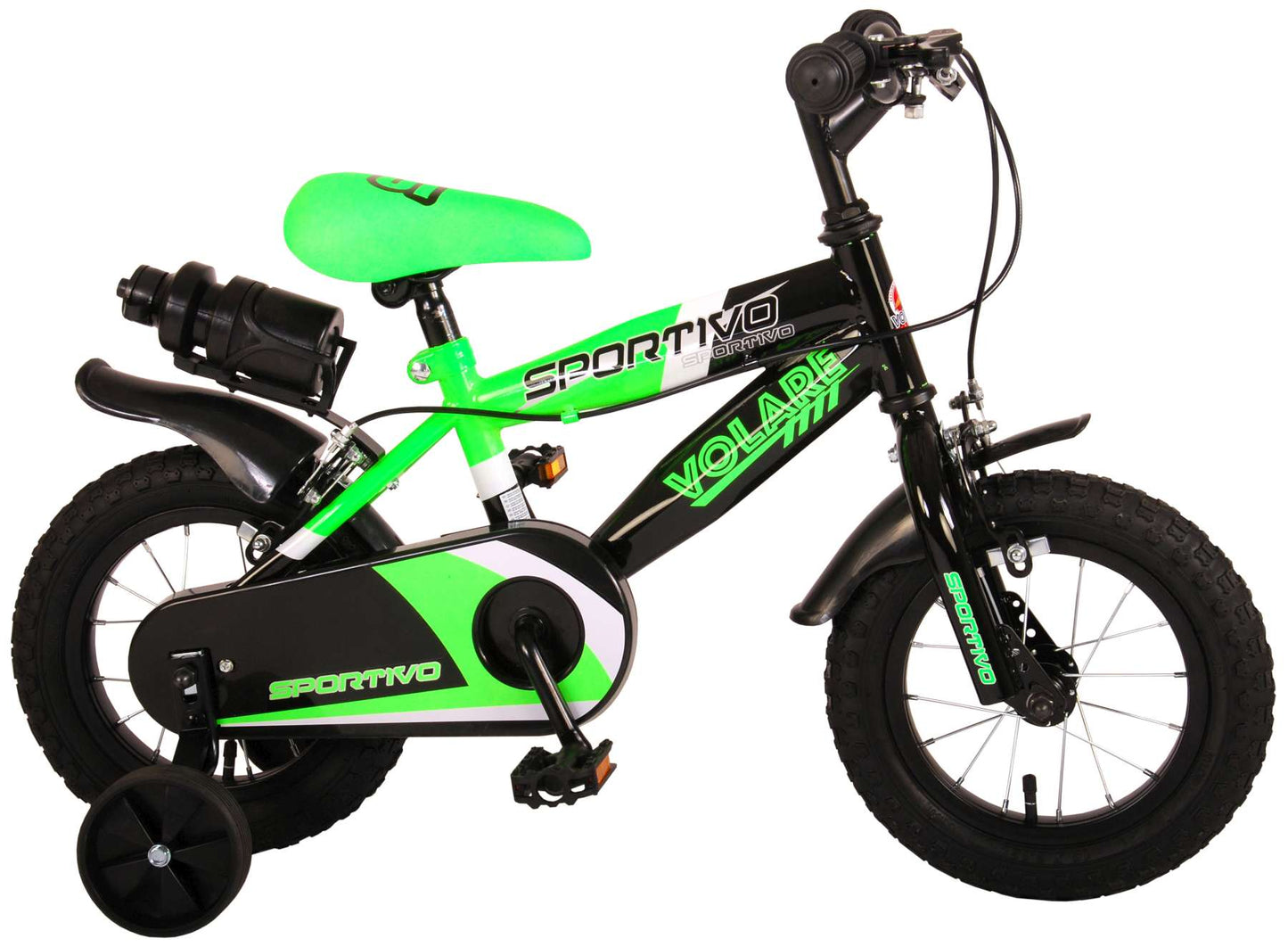 Volare Sportivo Kinderfiets - Jongens - 12 inch - Neon Groen Zwart - Twee Handremmen - 95% afgemonteerd