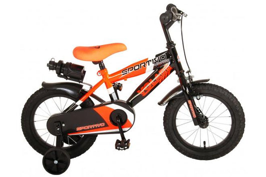 Volare Sportivo Kinderfiets - Jongens - 14 inch - Neon Oranje/Zwart - 95% afgemonteerd