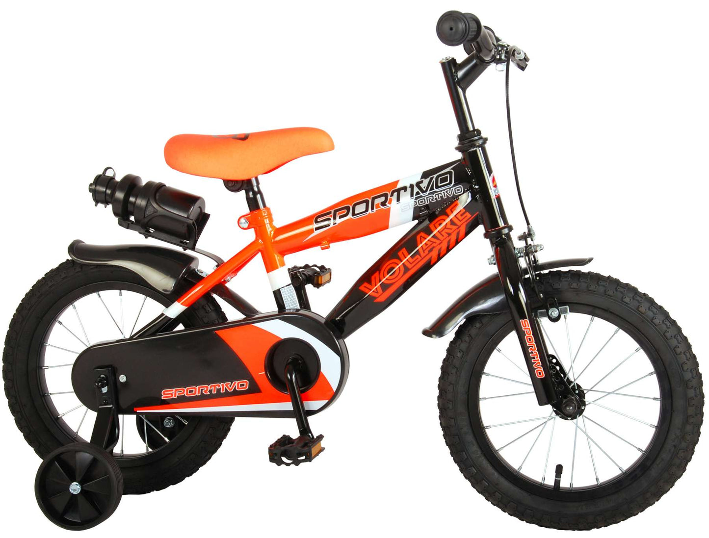 Volare Sportivo Kinderfiets - Jongens - 14 inch - Neon Oranje/Zwart - 95% afgemonteerd