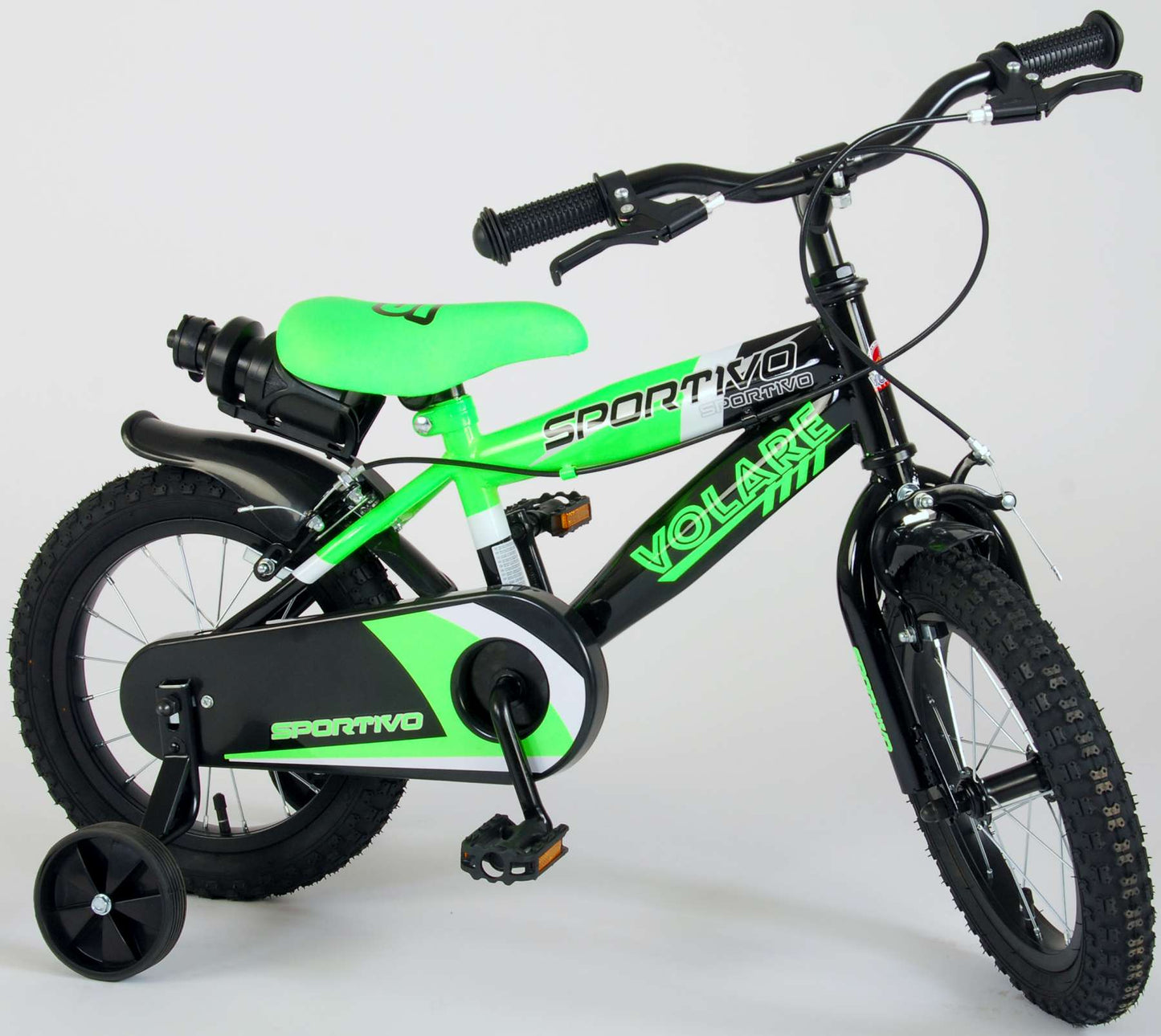 Volare Sportivo Kinderfiets - Jongens - 14 inch - Neon Groen Zwart - Twee Handremmen - 95% afgemonteerd