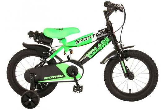 Volare Sportivo Kinderfiets - Jongens - 14 inch - Neon Groen Zwart - Twee Handremmen - 95% afgemonteerd