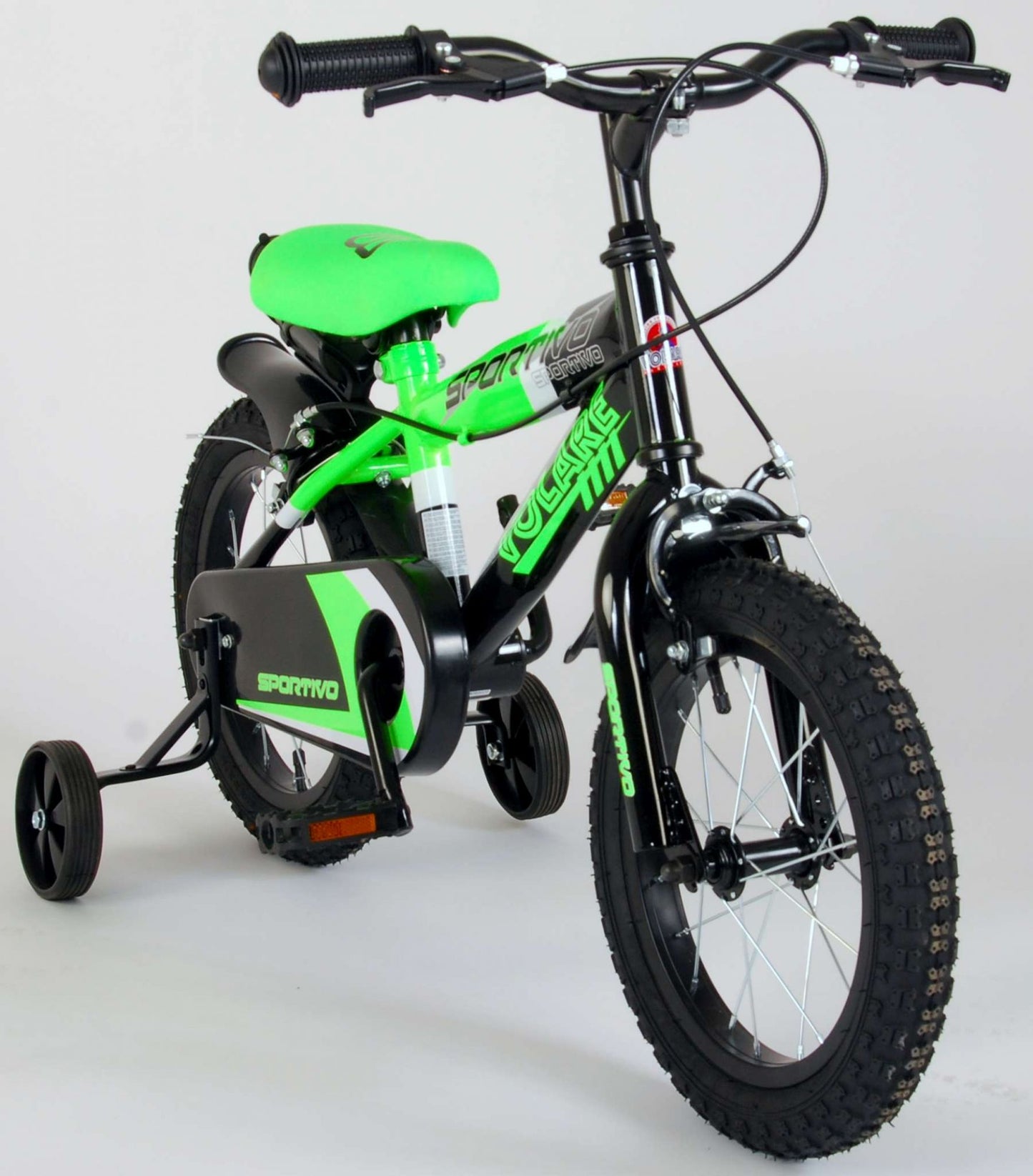 Volare Sportivo Kinderfiets - Jongens - 14 inch - Neon Groen Zwart - Twee Handremmen - 95% afgemonteerd