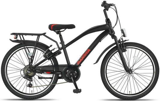 Altec Dakota 24 inch MTB Black Red Jongensfiets met 7 versnellingen