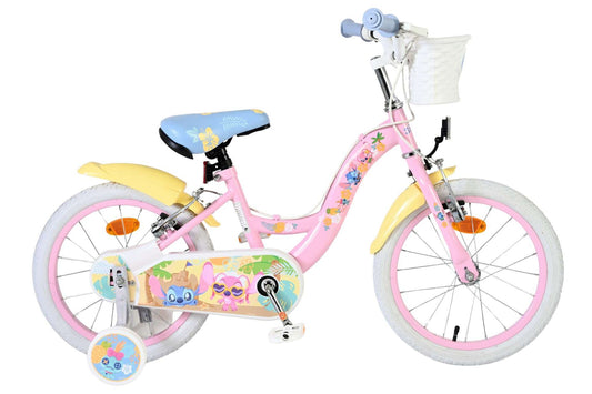 Disney Stitch Kinderfiets - Meisjes - 16 inch - Creme Koraal Blauw - Twee handremmen