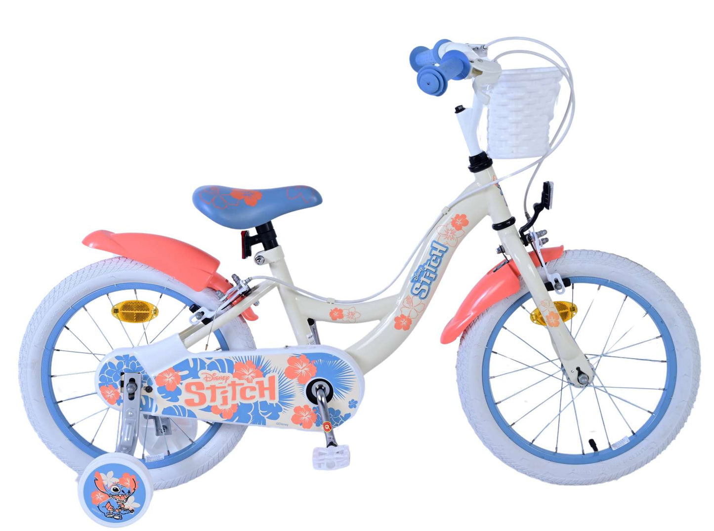 Disney Stitch Kinderfiets - Meisjes - 16 inch - Creme Koraal Blauw - Twee handremmen