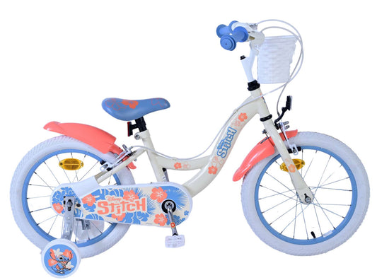 Disney Stitch Kinderfiets - Meisjes - 16 inch - Creme Koraal Blauw - Twee handremmen