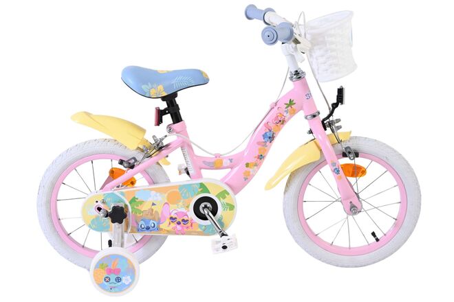 Disney Stitch Kinderfiets - Meisjes - 14 inch - Creme Koraal Blauw - Twee handremmen