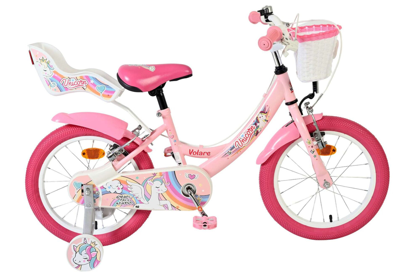 Volare Unicorn Kinderfiets - Meisjes - 16 inch - Roze - Twee Handremmen