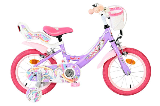 Volare Unicorn Kinderfiets - Meisjes - 14 inch - Paars - Twee Handremmen